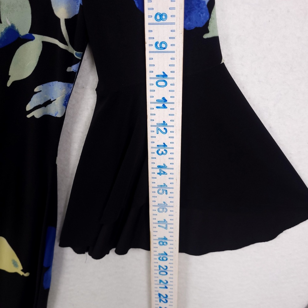 Lauren Ralph Lauren Dress Black Blue Floral Bell Sleeve Size 6 Lined Classic - Picture 9 of 13